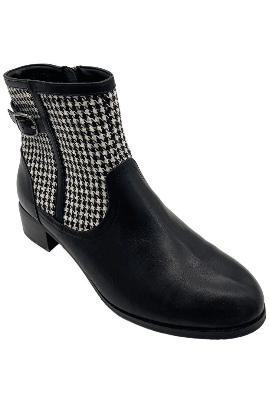 Masseys Women's Millie Boots Black/White/Houndstooth - Wide